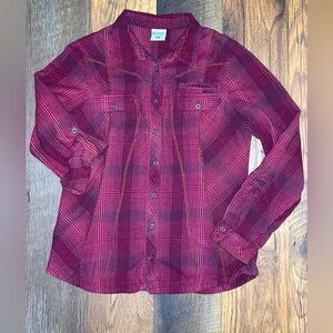 **COLUMBIA** Burgundy, Plaid-like, Western-style Blouse, Medium